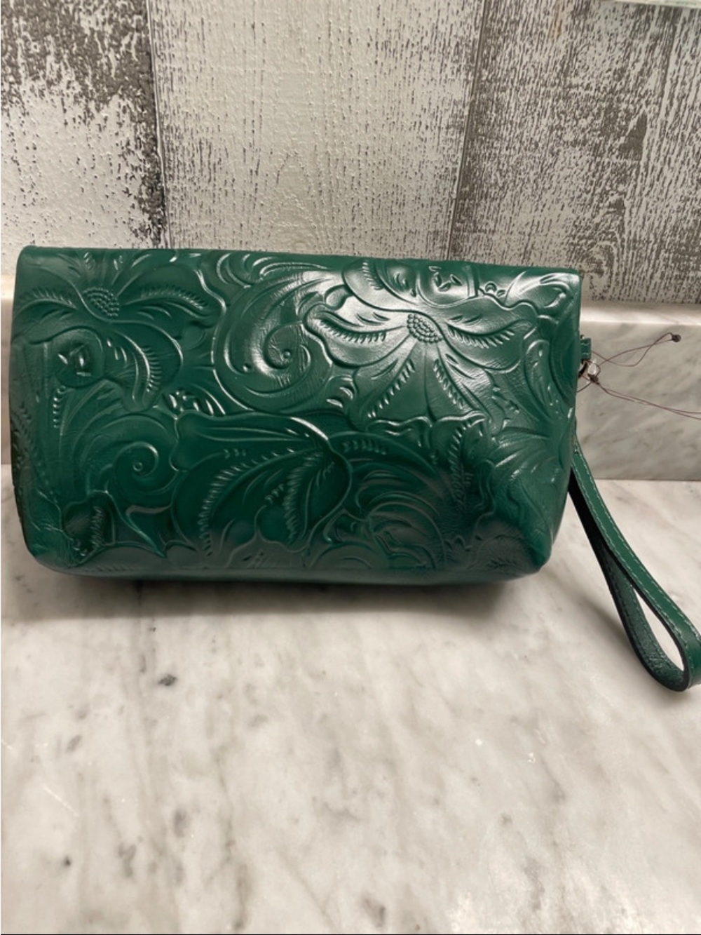 Patricia Nash Emerald Embossed Floral Wristlet Clutch